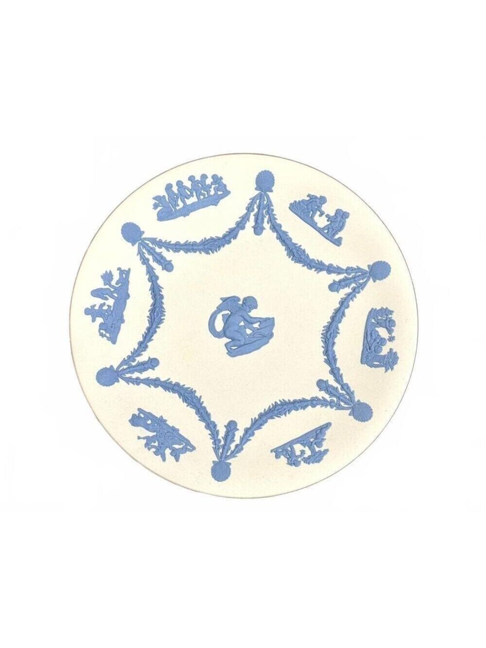 Vintage Wedgwood Jasperware Plate Blue White Cherub & Garland Design England